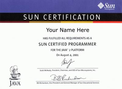 SUN JAVA程序員證書樣本